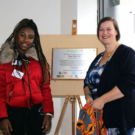 Meg Hillier MP unveils the plaque with a former Inspired Directions student