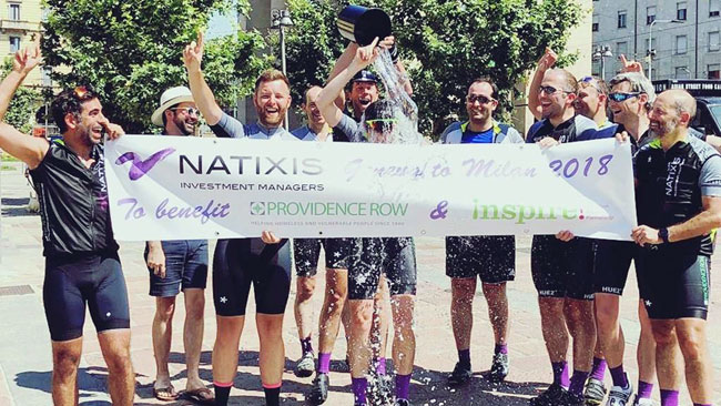 Natixis employees taking part in a cycling fundraiser for Inspire!